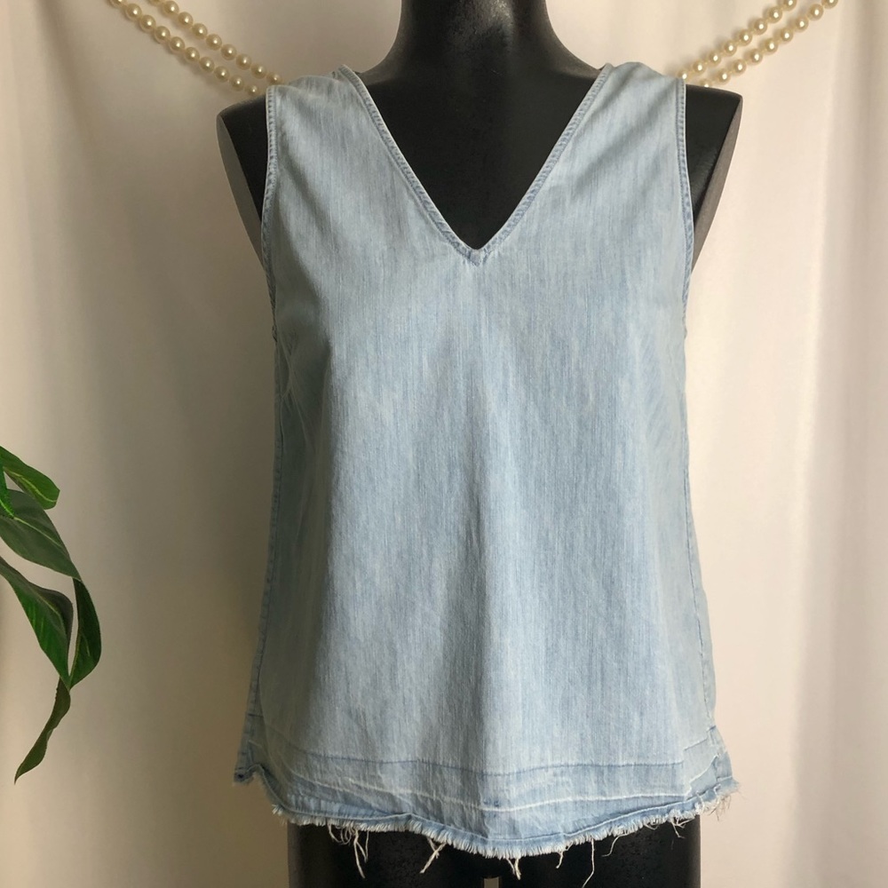 Rag & Bone Jean | Chambray Raw Hem V-Neck Tank Top